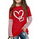 LAZYCHILD Kids Valentine Shirt Girls Valentines Day Shirts Heart Graphic Long Sleeve Striped Tee Tops 5-14 Years