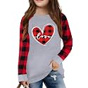 LAZYCHILD Kids Valentine Shirt Girls Valentines Day Shirts Heart Graphic Long Sleeve Striped Tee Tops 5-14 Years