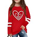LAZYCHILD Kids Valentine Shirt Girls Valentines Day Shirts Heart Graphic Long Sleeve Striped Tee Tops 5-14 Years