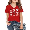 LAZYCHILD Kids Valentine Shirt Girls Valentines Day Shirts Heart Graphic Long Sleeve Striped Tee Tops 5-14 Years