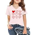 LAZYCHILD Kids Valentine Shirt Girls Valentines Day Shirts Heart Graphic Long Sleeve Striped Tee Tops 5-14 Years