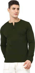 LazyChunks Solid Men Henley Neck Dark Green
