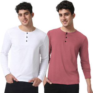 LazyChunks Solid Men Henley Neck Multicolor T-Shirt
