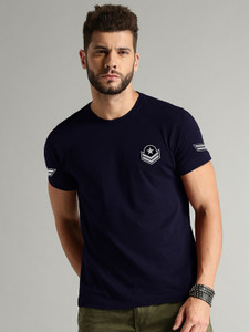 LazyChunks Solid Men Round Neck Navy Blue