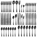 Lazycorner 53 Piece Black Silverware Set for 8, Flatware Set with Steak Knives for 8 and 5 Serving Use Set 18/10 Stainless Steel Serving Utensils Set Cutlery Set For Restaurant Hotel Dishwasher Safe