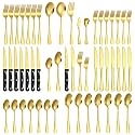 Lazycorner 53 Piece Gold Silverware Set for 8, Flatware Set with Steak Knives for 8 and 5 Public Serving Use Set 18/10 Stainless Steel Utensils Set Cutlery Set For Restaurant Hotel Dishwasher Safe