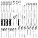 Lazycorner 53 Piece Silverware Set for 8, Flatware Set with Steak Knives for 8 and 5 Public Serving Use Set 18/10 Stainless Steel Serving Utensils Set Cutlery Set For Restaurant Hotel Dishwasher Safe