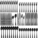 Lazycorner 60-Piece Black Silverware Set with Steak Knives Black Stainless Steel Flatware Set for 10 Food Grade Tableware Cutlery Set Rust-proof, Mirror Polished, Dishwasher Safe