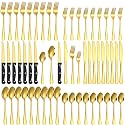 Lazycorner 60-Piece Gold Silverware Set with Steak Knives Gold Stainless Steel Flatware Set for 10 Food Grade Tableware Cutlery Set Rust-proof, Mirror Polished, Dishwasher Safe