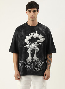 LazyGreg Graphic Print Men Round Neck Black