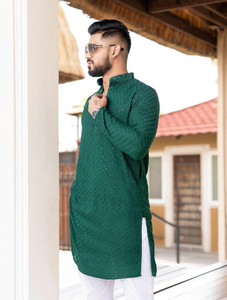 lazzly men printed chikan embroidery straight kurta