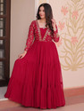 Lazzly Women Embroidered Woven Design Flared Kurta