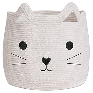 lby ute cotton storage gift basket cute case for closet packing wedding packaging organizer box jute basket handwoven eco-friendly foldable storage basket bins organizer white cat shape