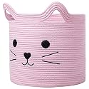 ☆LBY® ute Cotton Storage Gift Basket, Cute case for Closet, Packing, Wedding Packaging Organizer Box Jute Basket Handwoven Eco-Friendly Foldable Storage Basket Bins Organizer (Pink cat Shape)