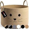 ALBY® Woven Baskets Bins for Shelf Storage &amp;Organizing,Cotton Rope Cube Bins, Decor Woven Storage Bins, ROUND Storage Basket for Living Room, Natural