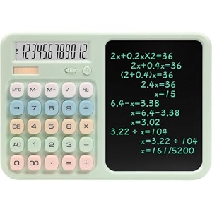 lcd writing tablet with calculator 12-digit desktop calculator amp reusable writing pad battery operated electronic memo pad for office school home students amp kids mint greenwith big tablet