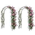 LDAILY Moccha Garden Arch Arbor Trellis, 7.2Ft Outdoor Steel Arbor with Stakes, Metal Archway for Climbing Plants, Wide Sturdy Garden Arch for Lawn, Party, Ceremony Wedding Decoration, Black(2)