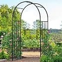 LDAILY Moccha Garden Arch Arbor Trellis, 7.2Ft Outdoor Steel Arbor with Stakes, Metal Archway for Climbing Plants, Wide Sturdy Garden Arch for Lawn, Party, Ceremony Wedding Decoration, Black
