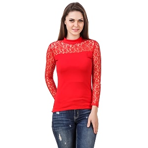LE BOURGEOIS Red Net Yoke Full Sleeve