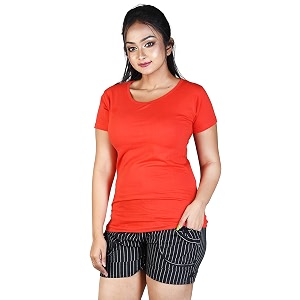 Womens Super Soft Round V Neck Short