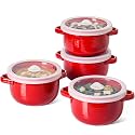 LE TAUCI French Onion Soup Bowls, 28 oz Ceramic Soup Crocks with Handles &amp; Silicone Lids, Oven &amp; Microwave Safe Containers for Meal Prep &amp; Leftovers, Lead &amp; Cadmium Free, Set of 4, Red