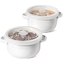 LE TAUCI Soup Bowls with Handles and Silicone Lids, 28 oz Ceramic Ramen Bowl Microwavable, Oven Safe French Onion Soup Bowls for Noodles and Cereal, Lead &amp; Cadmium Free Soup Crocks, Set of 2, White