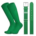 LEACOOLKEY Baseball Belt and Socks Combo Set Breathable Softball Socks and Elastic Belt for Youth Adult