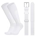 LEACOOLKEY Baseball Belt and Socks Combo Set Breathable Softball Socks and Elastic Belt for Youth Adult