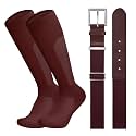 LEACOOLKEY Baseball Belt and Socks Combo Set Breathable Softball Socks and Elastic Belt for Youth Adult