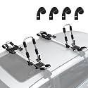 Leader Accessories Stainless Steel Folding Kayak Rack 4 PCS/Set J Bar Car Roof Rack for Canoe Surf Board SUP On Roof Top Mount on SUV, Car and Truck Crossbar with 4 pcs Tie Down Straps