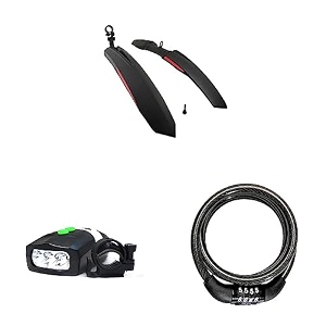 leader bicycle mudguard bell with 3 led light and 4 digit number lock accessories combo