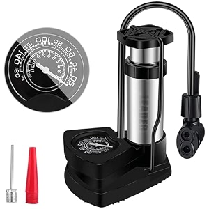leader sportz cycle pump  high pressure foot air pump for bike and car tyre  dual valve leak-proof aluminum alloy design  includes extra valve amp needle
