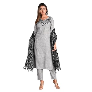 Leaf Embroidered 3 4 Sleeve Cotton Kurti