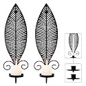Leaf Shape Candle Holder Wall Set of 2,Wall Sconce with 2 Removable Trays,Gothic Antique Candelabra,Mounted Stylish Candlestick Holder Home Decor Candle Stand for for Living Rooms Hallways(Black)