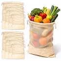 LEAFICO Reusable Produce Bags – 100% Cotton Mesh & Solid Hybrid (Mixed Sizes 8 Pcs – S/M/L/XL) – Multi-Use Grocery & Storage Bags for Fruit, Vegetables, Toys, Clothes, Travel – Washable, Zero Waste
