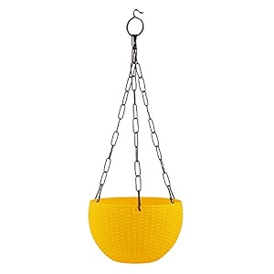 leafy tales plastic hanging hook pots set of 1 yellow durable railing planters for balcony window grill amp fence - detachable hook flower pots for indoor amp outdoor vertical gardening