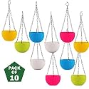 Leafy Tales Plastic Hanging Hook Pots (Set of 10, Multicolor) Durable Railing Planters for Balcony, Window Grill &amp; Fence - Detachable Hook Flower Pots for Indoor &amp; Outdoor Vertical Gardening
