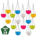 Leafy Tales Plastic Hanging Hook Pots (Set of 15, Multicolor) Durable Railing Planters for Balcony, Window Grill &amp; Fence - Detachable Hook Flower Pots for Indoor &amp; Outdoor Vertical Gardening