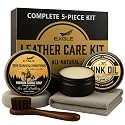 Leather Boot Care Kit – Mink Oil, Saddle Soap for Leather, Applicators & Cloth – Leather Care Kit, Boot Leather Care Kit, Leather Shoe Care Kit for Cowboy Boots, Work Boots, Shoes, and Tack