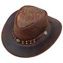 Leather Cowboy Hat for Men Women Western Australian Outback Hat with Shapeable Wide Brim, Aussie Style Leather Hat