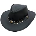 Leather Cowboy Hat for Men Women Western Australian Outback Hat with Shapeable Wide Brim, Aussie Style Leather Hat