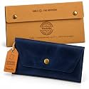 Leather Currency Pouch Cash Envelope Wallet for Men &amp; Women- Blue