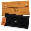 Leather Currency Pouch Cash Envelope Wallet for Men & Women- Black