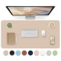 Leather Desk Pad, Large Mouse Pad, Leather Desk Blotter, Non-Slip Desk Pad Protector, Office Desk Pad, Waterproof Desk Mat for Home Office and Decor - Beige (35.4×15.7 Inches)