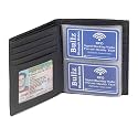 Leather European Bifold Hipster Mens Wallet With Heavy Duty Vinyl Wallet Insert (Black)