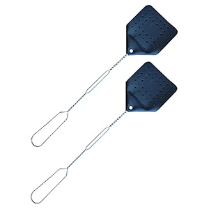 leather fly swatter  17 amish made heavy duty flyswatter  durable metal spring handle - rustic fly swatter for flies mosquitoes horse flies wasps insects 2 black