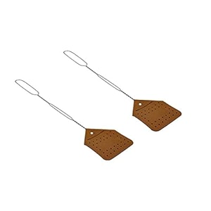leather fly swatter set 2 pack  17 amish-made fly swat wreal leather paddle  fly swatters multi pack wmetal handle  bug swatter mosquito swatter wasp swatter chocolate