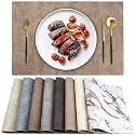 Leather Heat Resistant Placemats Set of 4 Waterproof Wipeable Washable PU Table Mats,Easy to Clean Anti-Slip (4, Dark Brown)