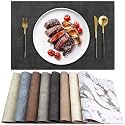 Leather Heat Resistant Placemats Set of 4 Waterproof Wipeable Washable PU Table Mats,Easy to Clean Anti-Slip (4, Dark Grey)