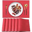 Leather Heat Resistant Placemats Set of 6 Waterproof Wipeable Washable PU Table Mats,Easy to Clean Anti-Slip (6, Red)